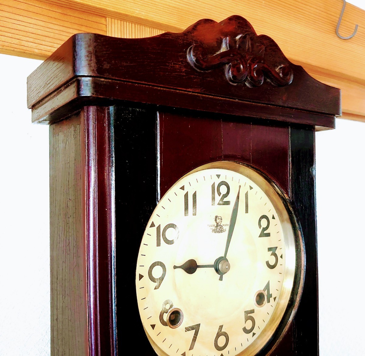 〈完動・美品〉佐藤時計地球鶏印　昭和初期製　宮型ゼンマイ振り子時計　 古時計