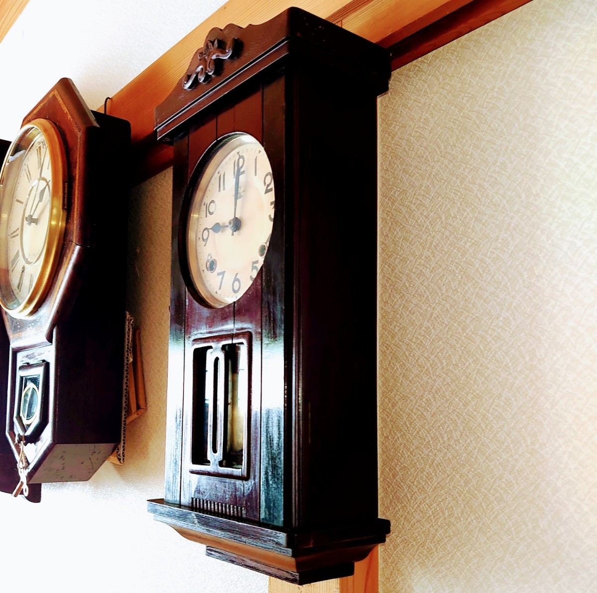 〈完動・美品〉佐藤時計地球鶏印　昭和初期製　宮型ゼンマイ振り子時計　 古時計