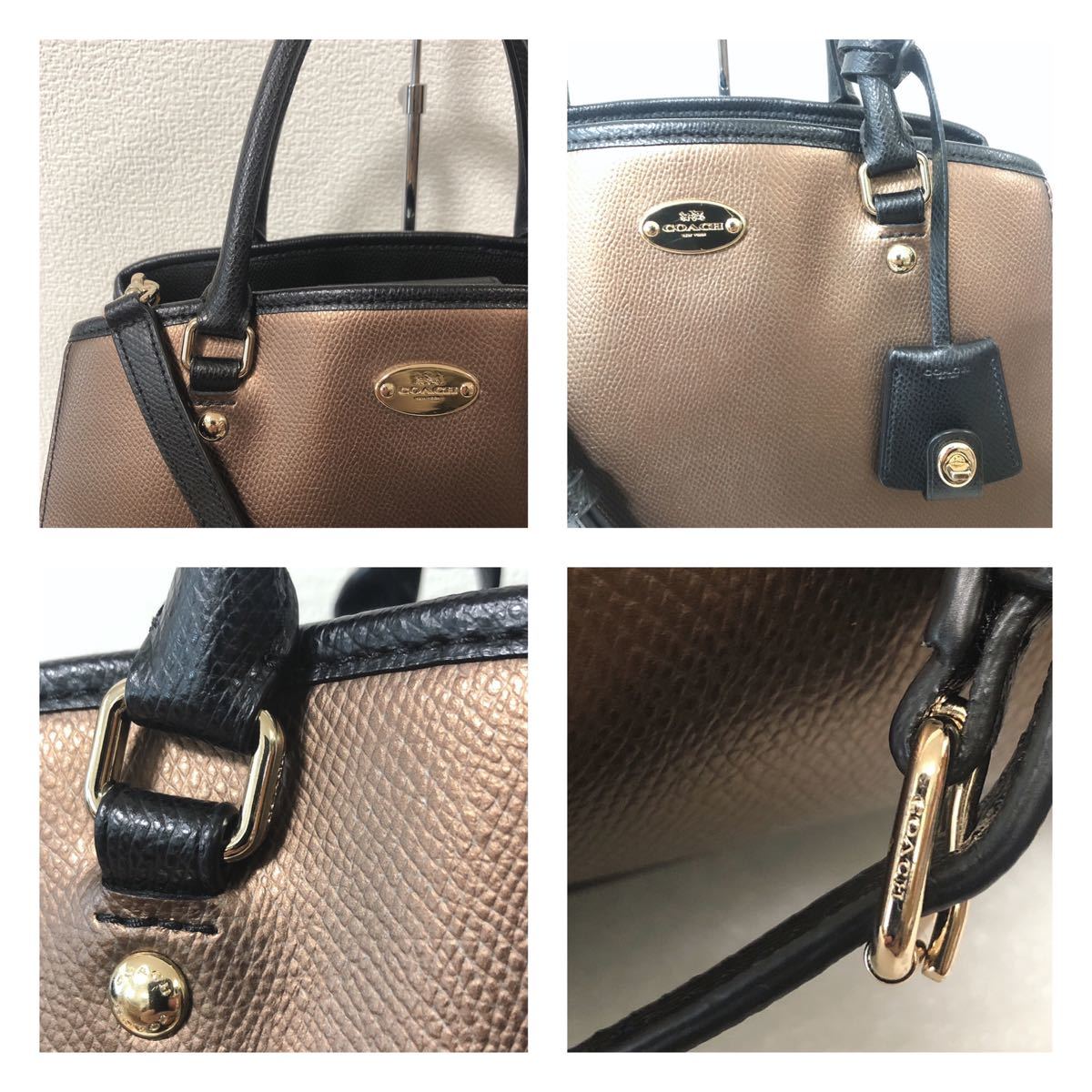 極美品 COACH コーチ ショルダーバッグ ハンドバッグ 2way レザー 黒 ブラック×ブロンズ