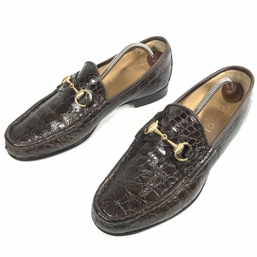 [ Gucci ] подлинный товар GUCCI обувь 28cm чай общий крокодил шланг bit bit Loafer туфли без застежки бизнес обувь wani кожа мужской сделано в Италии 9 D