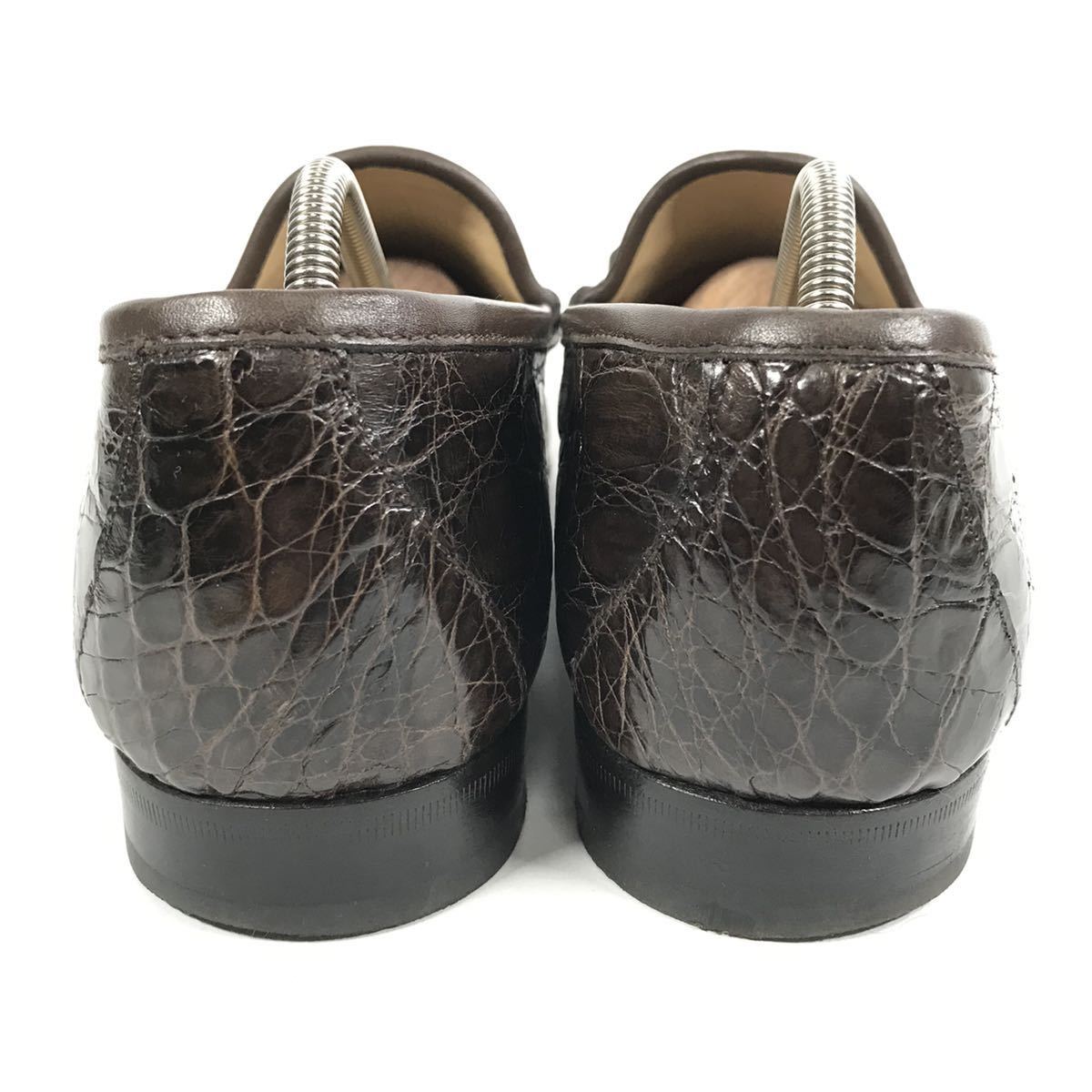 [ Gucci ] подлинный товар GUCCI обувь 28cm чай общий крокодил шланг bit bit Loafer туфли без застежки бизнес обувь wani кожа мужской сделано в Италии 9 D