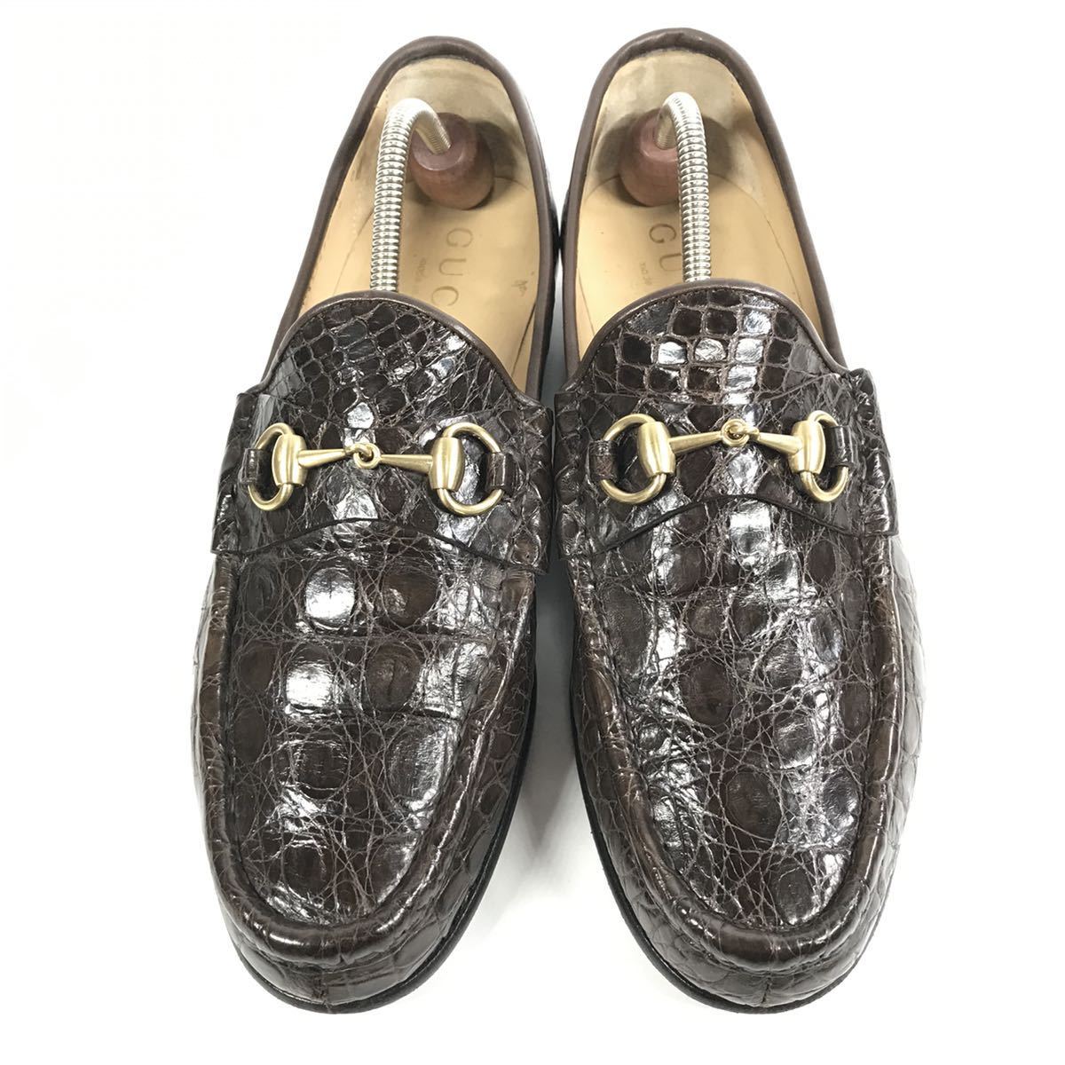 [ Gucci ] подлинный товар GUCCI обувь 28cm чай общий крокодил шланг bit bit Loafer туфли без застежки бизнес обувь wani кожа мужской сделано в Италии 9 D