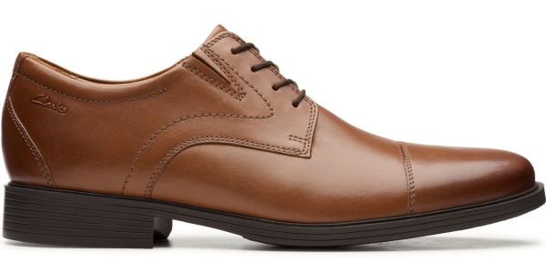 送料無料 Clarks 25.5cm ビジネス ダーク タン ブラウン ストレート キャップ レザー 革 フォーマル ローファー スニーカー レース JJJ92_画像2