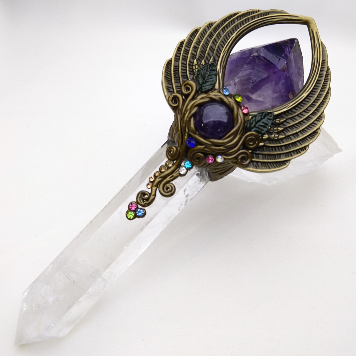 憧れの クリスタルワンド☆水晶☆シリウスアメジスト☆羽☆マジック