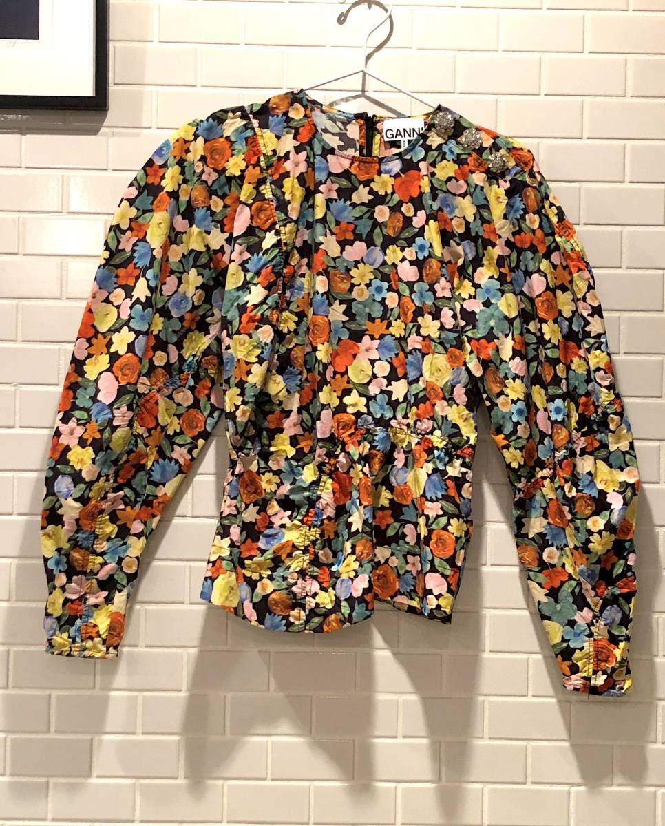 GANNI(ガニー)フローラル パフスリーブ ブラウス 34 GER美品 www