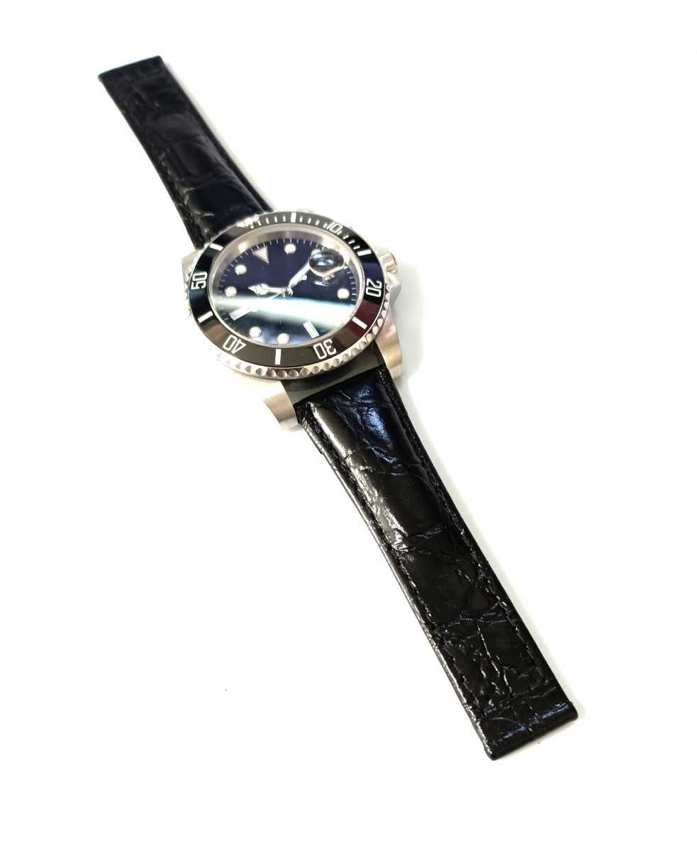 75/65mm イタリアンカーフレザー 革ベルト 20mm ブラック 黒 腕時計