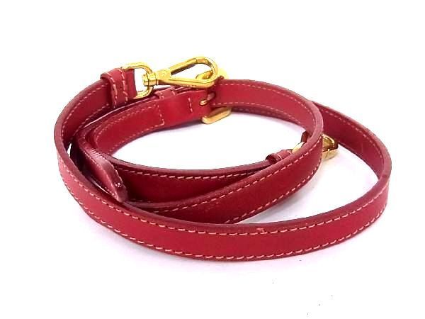 美品 PRADA プラダ レザー ゴールド金具 バッグ用 ショルダーストラップ 斜め掛け 肩掛け レディース メンズ レッド系 Y7999sk