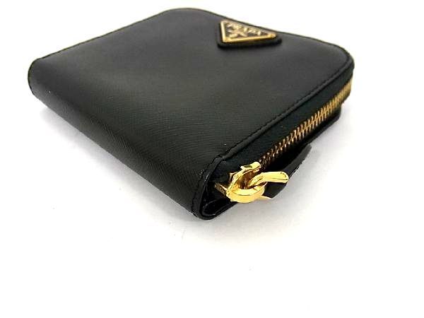 1円 PRADA プラダ サフィアーノレザー ゴールド金具 二つ折り ラウンド