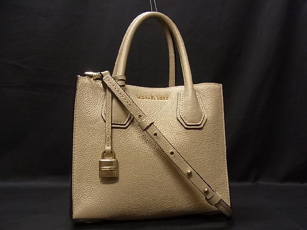 1円 美品 MICHAEL KORS マイケルコース レザー 2WAY ハンドバッグ トートバッグ ショルダーバッグ レディース ベージュ系 a4404Bオ