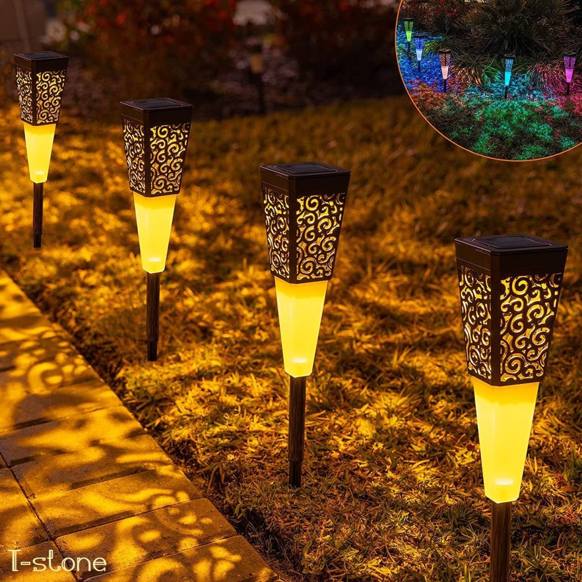 ソーラーライト ゆらぐ光のお洒落なアンティーク調デザイン 4個 幻想的 野外ライト ガーデンライト 太陽光充電 自動点灯消灯 雰囲気照明 