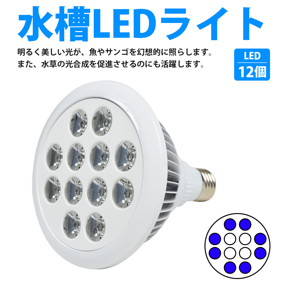 LED 電球 スポットライト 24W(2W×12)青8白4 水槽 照明 E26 水草 LEDスポットライト 電気 水草 サンゴ 熱帯魚 観賞魚 植物育成_画像2