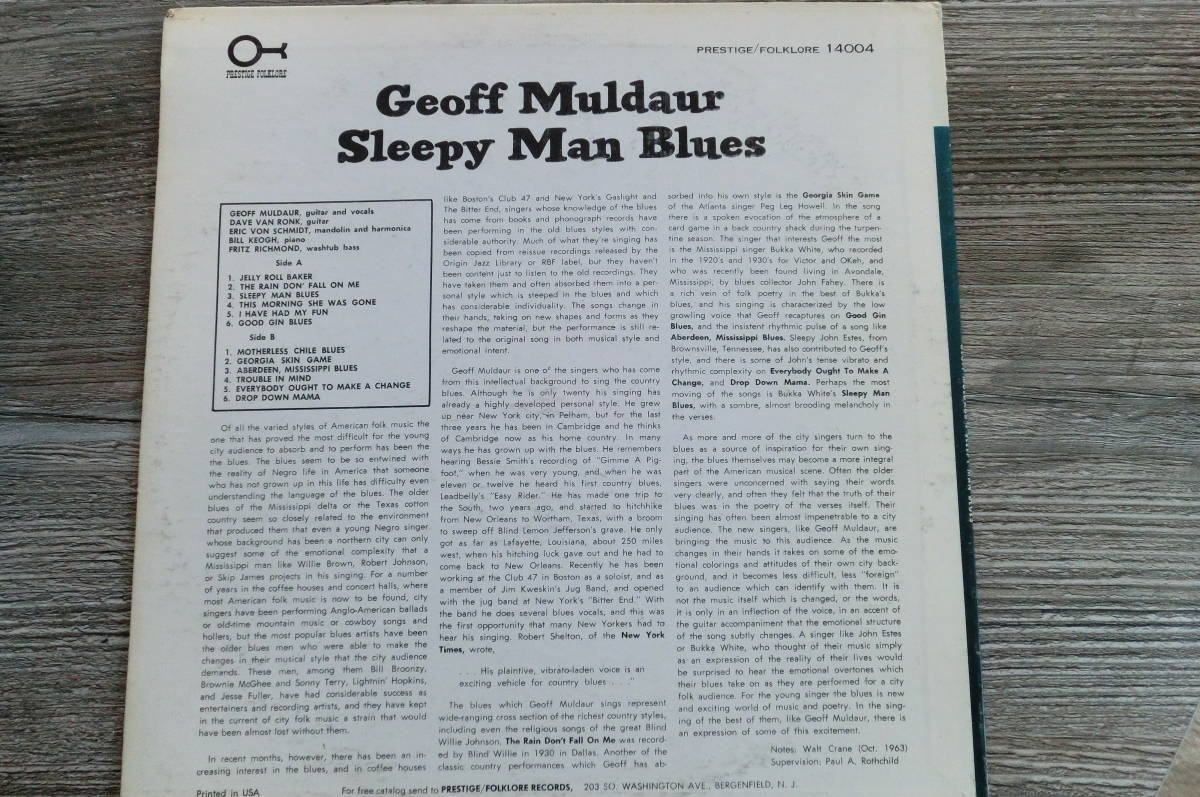 US LP　★ Geoff Muldaur Sleepy Man Blues デビュー　アルバム　初期再発ラベル モノラル盤_画像2