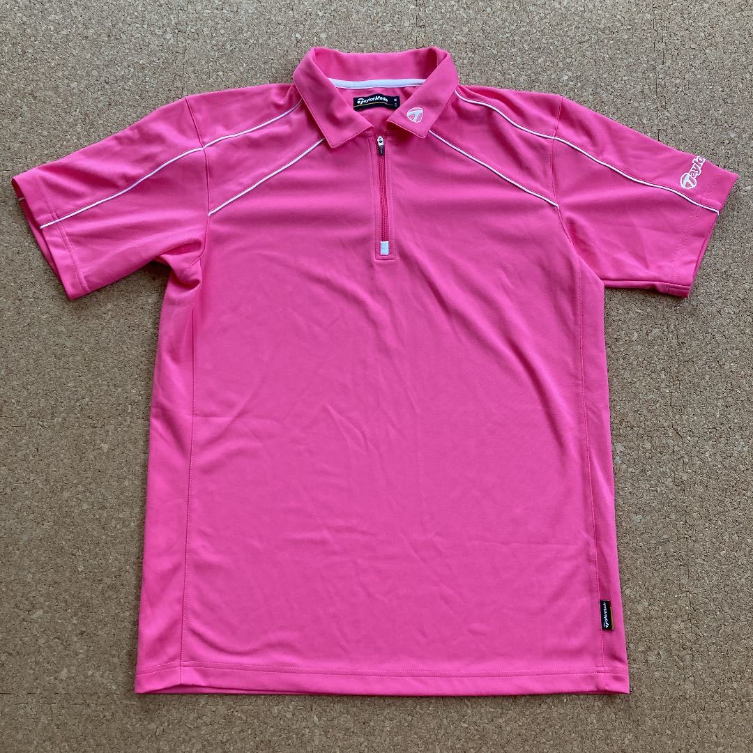 PayPayフリマ｜taylormade テーラーメイド ポロシャツ ゴルフ ゴルフウェア golf Mサイズ メンズ ピンク ジップ zip 半袖  半袖シャツ