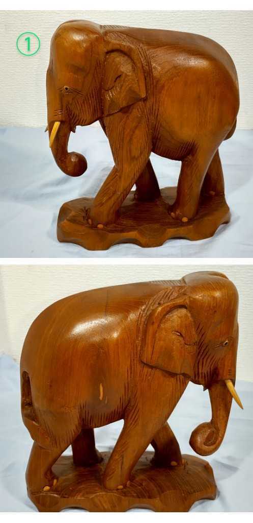 正規品 【木彫の象 2体セット】インド インテリアやコレクションにも アンティーク アジアンテイスト エスニック