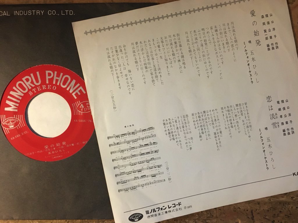 ●7inch.レコード//愛の始発/恋は淡雪/五木ひろし/1975年//ぴったりジャストサイズ未使用外袋入り_画像2