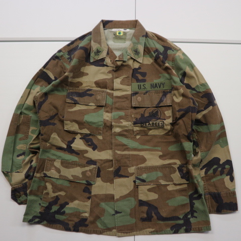 80s 米軍 US NAVY BDU SEABEES ウッドランドカモ ジャケット Medium