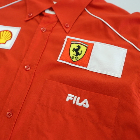 00s FILA Ferrari Ferrari рейсинг длинный рукав кнопка down рубашка L красный filler F1 Vodafone Shell рубашка "pit shirt" команда предметы снабжения 