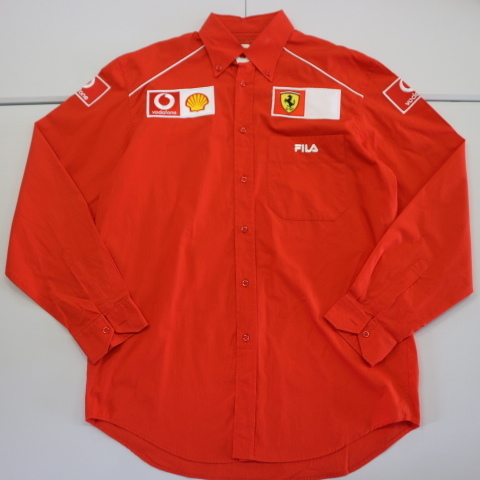 00s FILA Ferrari Ferrari рейсинг длинный рукав кнопка down рубашка L красный filler F1 Vodafone Shell рубашка "pit shirt" команда предметы снабжения 