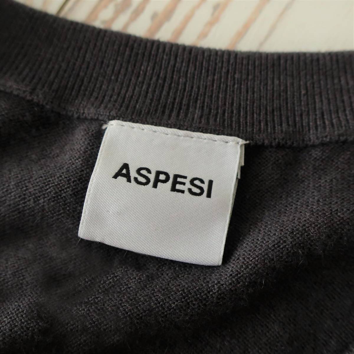  не использовался ASPESIa spec ji кашемир . шерсть вязаный свитер V шея бизнес casual тонкий длинный рукав мужской голубой серый 46 M размер 