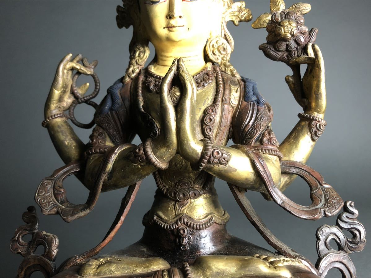 中国美術 古銅 彩色 釈迦如来像 仏像-