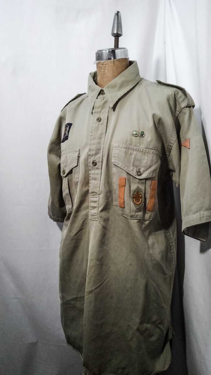 【激安セール】 shirt scout boy UK Vintage scout ビンテージ グランパシャツ マチ付き シャツ プルオーバー ボーイスカウト イギリス製 50s wear Mサイズ