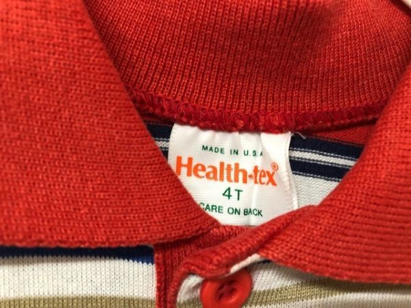 クリックポスト可 4T health-tex 半袖 ポロシャツ US 古着 アメリカ キッズ ベビー シャツ ボーダー 襟付き 赤 ヴィンテージ USA Y-9-18_画像4