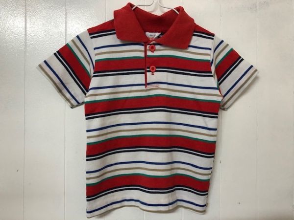 クリックポスト可 4T health-tex 半袖 ポロシャツ US 古着 アメリカ キッズ ベビー シャツ ボーダー 襟付き 赤 ヴィンテージ USA Y-9-18_画像1