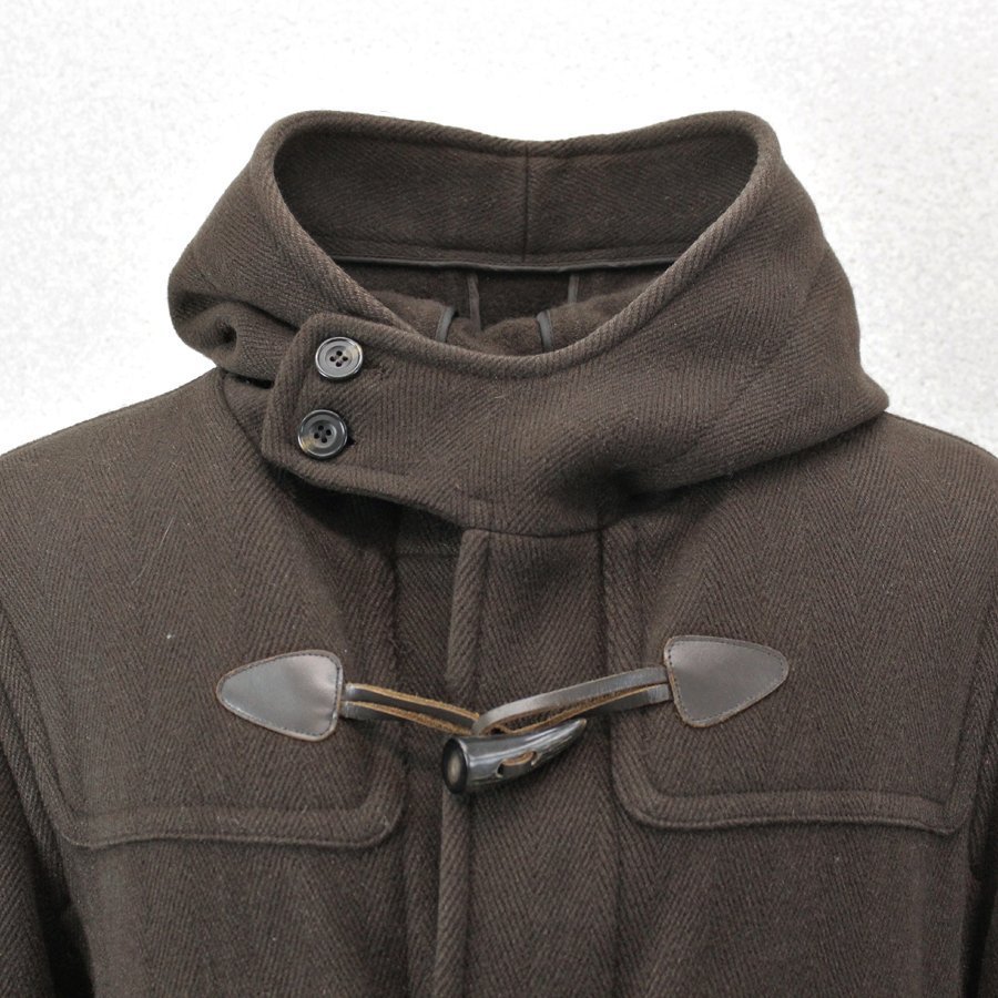 アイビー 美品 Kent ケント VAN JACKET ヴァンヂャケット 牛革 部分レザー カシミヤウール ダッフルコート 茶 L メンズ 紳士 石津謙介