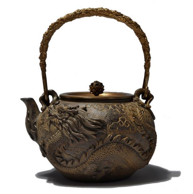 早い者勝ち 鉄瓶 銅製蓋 銅製取っ手 南部鉄器 提梁壺 茶道具 時代物 手 