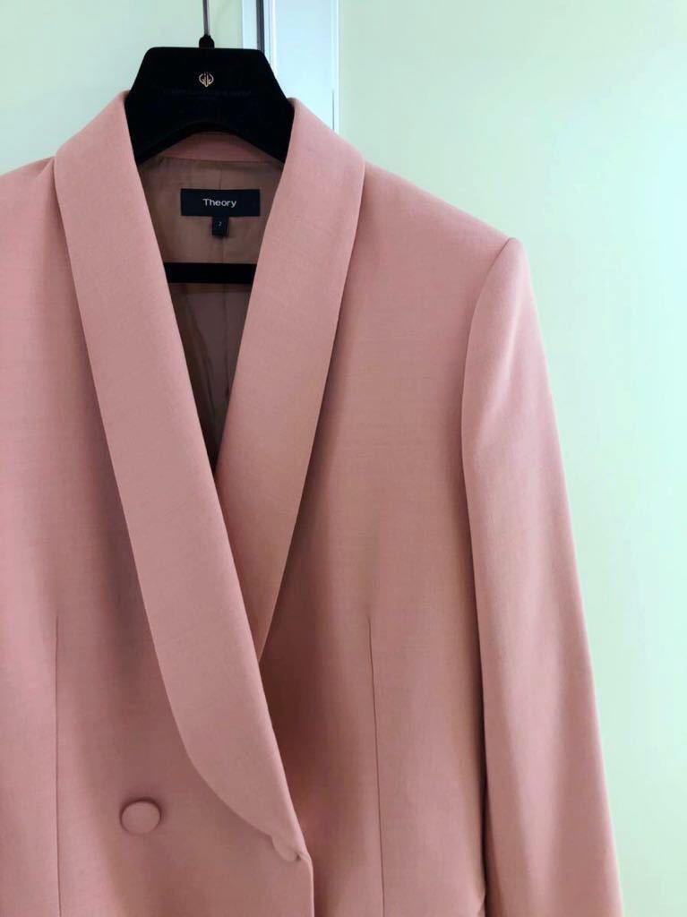 【Theory】セオリー pink/ブロッサム Utility Wool Shawl Blazer ダブル テーラード ジャケット 2 ショールカラー  ピンク スリット袖