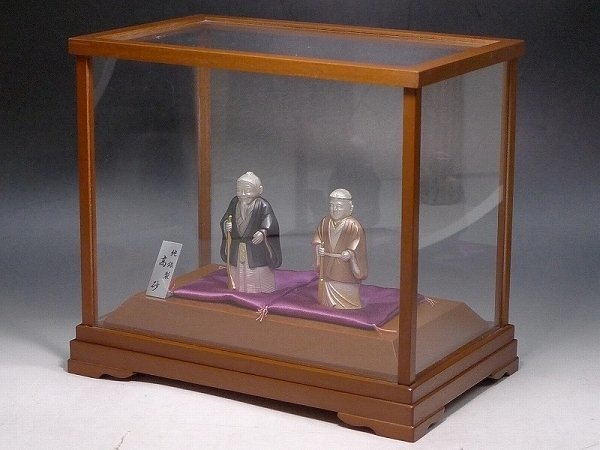 人気が高い ▲10G15▲純銀製・高砂置物・ガラスケース付・高砂重量各31.50g・27.92g 置物