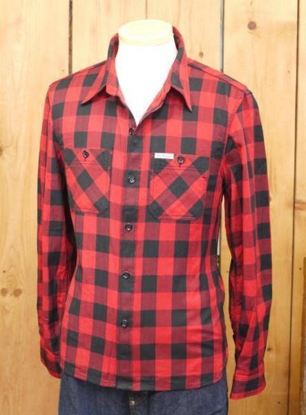 新品 フラットヘッドブロックチェックワークシャツ 42 XL レッド F-SCO