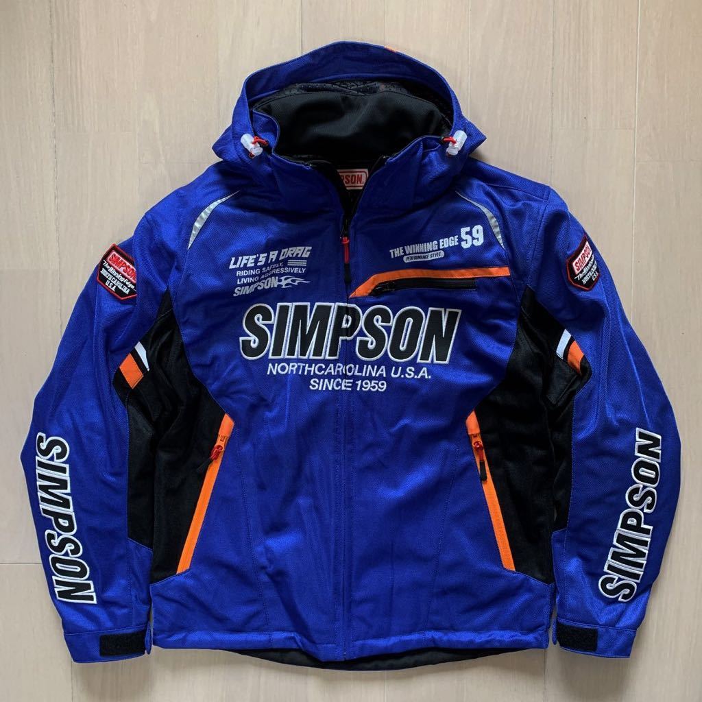 SIMPSON シンプソン 3点プロテクター装備メッシュジャケット BLUE Lサイズ 裾ドローコード付き フード取り外し可能 サンプル A40428-10
