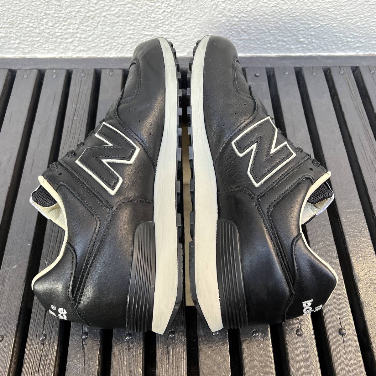 フルグレイン オールレザー New Balance M576CKK UK製 US9 27cm 限定イギリス英国製 黒 ブラック×ベージュ NB スニーカー Made In England_画像5