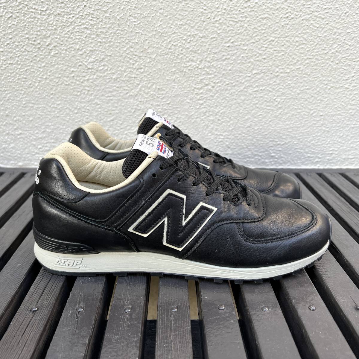 フルグレイン オールレザー New Balance M576CKK UK製 US9 27cm 限定イギリス英国製 黒 ブラック×ベージュ NB スニーカー Made In England_画像2