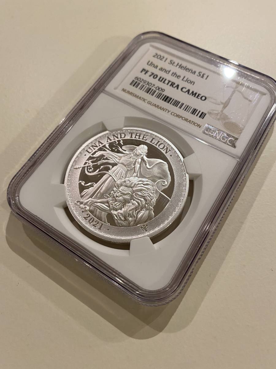 1円出品☆ウナとライオン☆最高鑑定】2021 セントヘレナ 1ポンド 銀貨