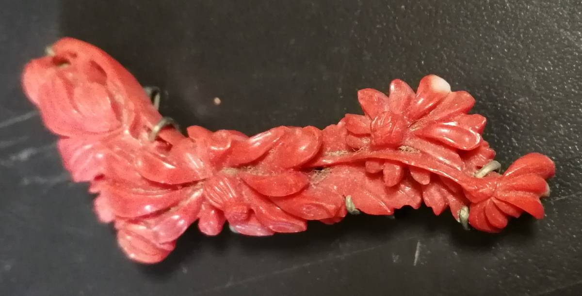 血紅 珊瑚 砡石 帯留 重さ7 本珊瑚保証-