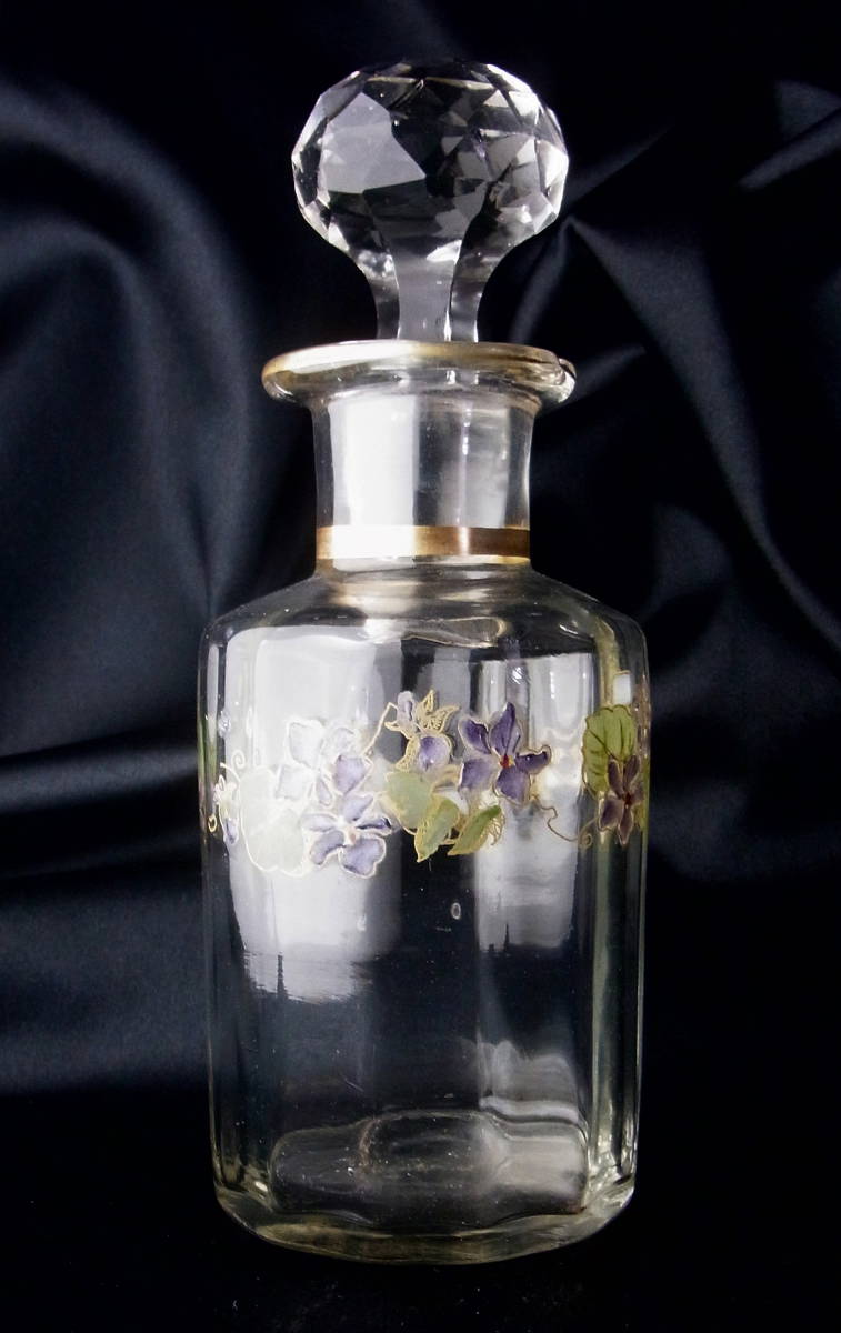 可憐 LEGRAS ＆ Cie ルグラ 19世紀後期頃 菫の香水瓶 エナメル彩で描かれたスミレ パフュームボトル アンティークフランス_画像1