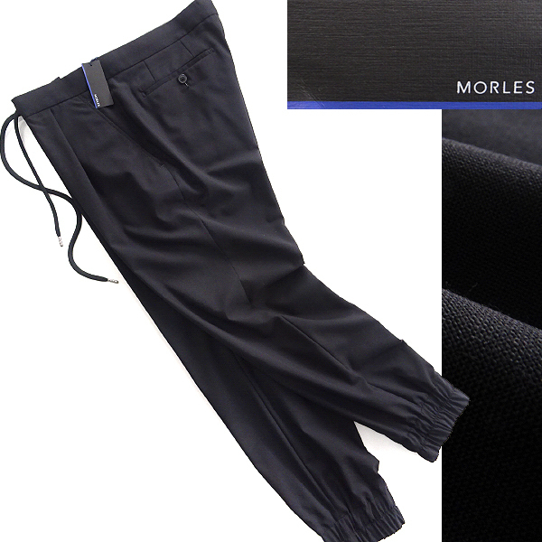 新品 BEAMS 監修 モアレス 春夏 トロピカル ジョガーパンツ L 黒 【P30017】 MORLES ビームス パンツ メンズ ストレッチ テーパード