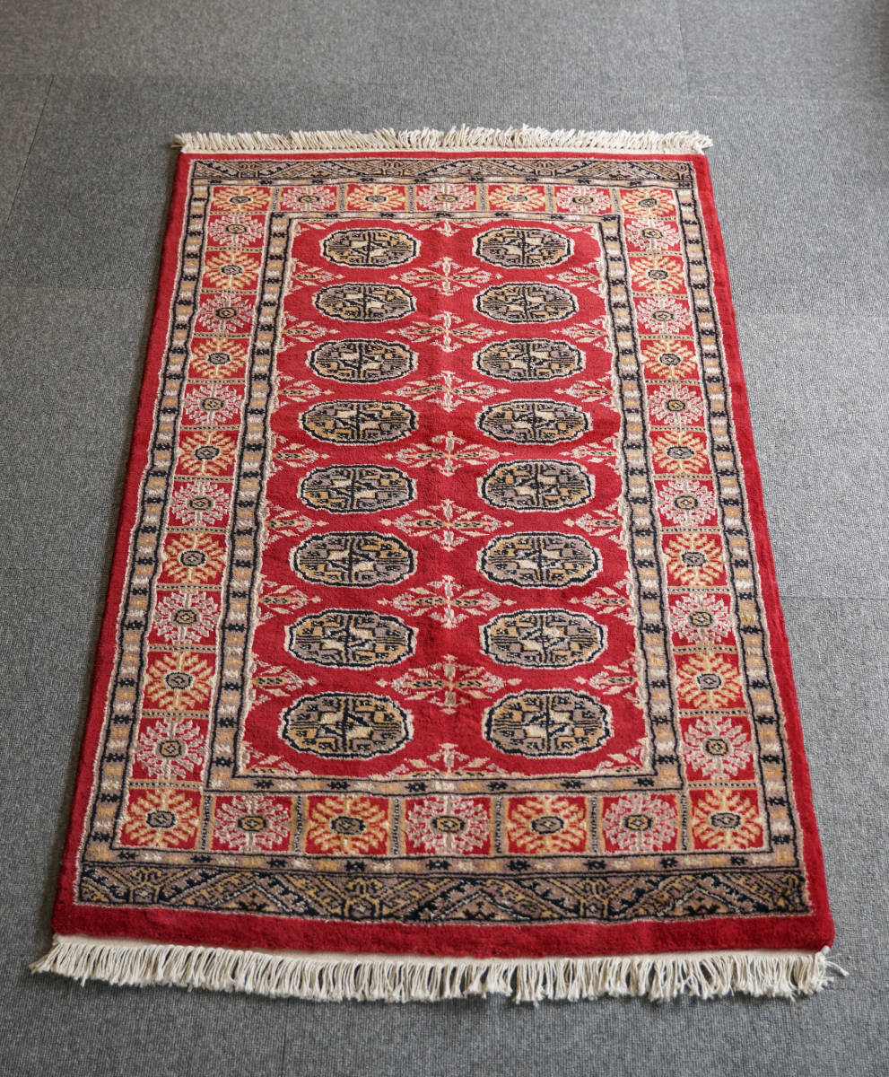 限定品】 パキスタン手織り絨毯 ボハラ デザイン カーペット size:130