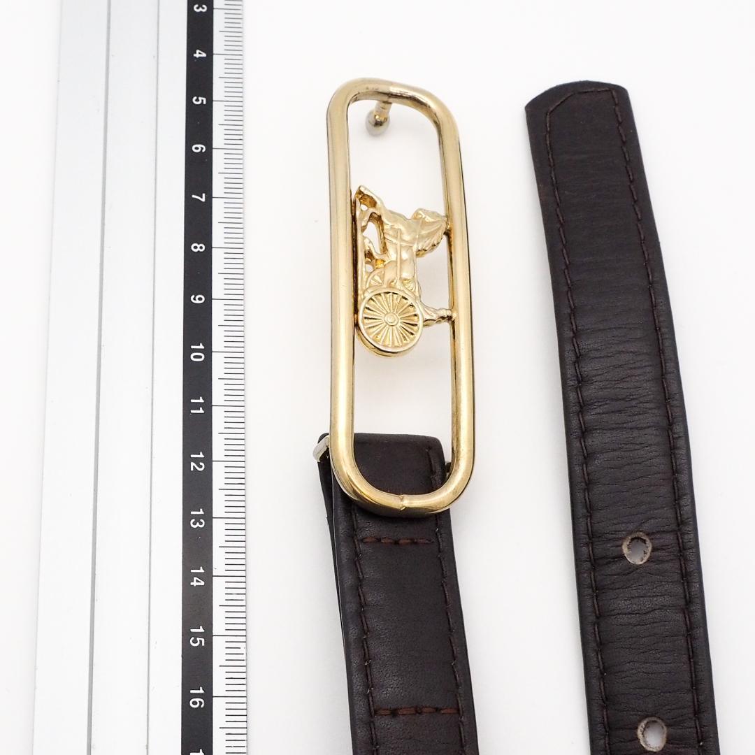 希少》CELINE ベルト ゴールド 馬金具 トップ式 レザー ブラウン
