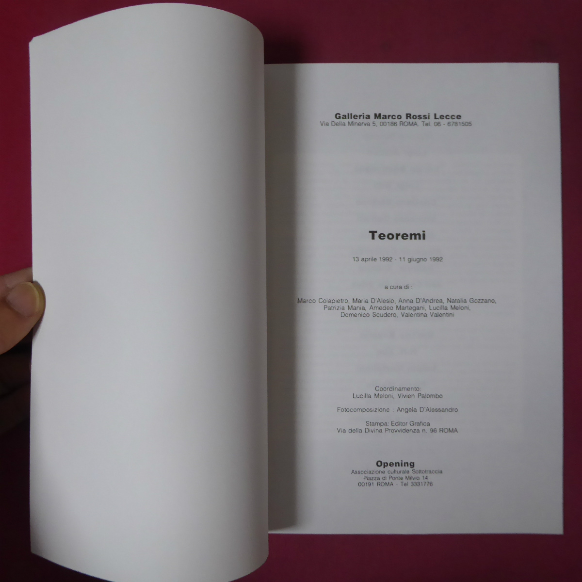 a7/洋書図録【TEOREMI：定理/1992年・Galleria Marco Rossi Lecce】Piero Mottola/Daniela Cignini/Dimitris Kozaris_画像3