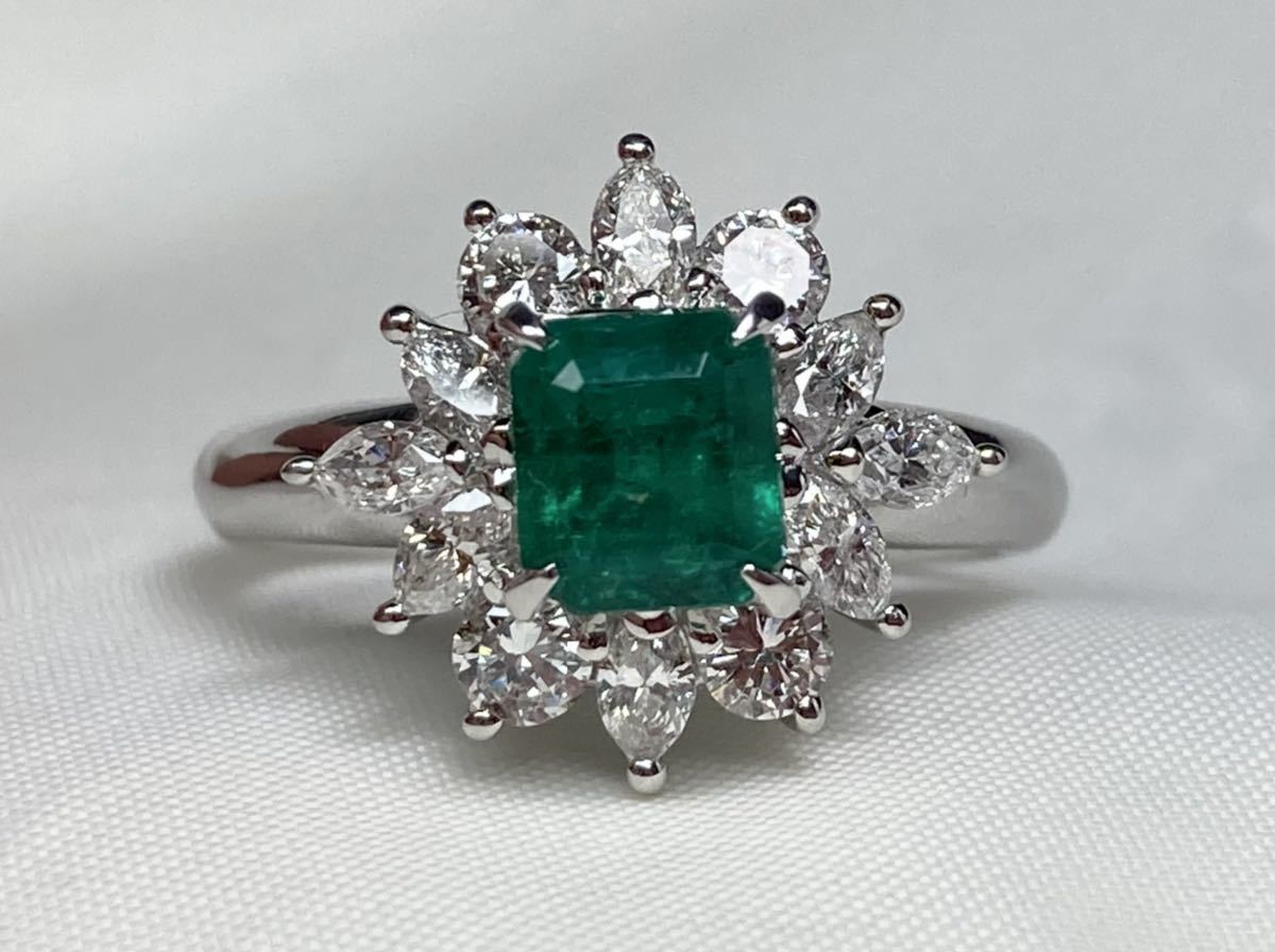 1円 綺麗 天然エメラルド 1.02ct ダイヤモンド D0.85ct/Pt900 高級リング Emerald ring(エメラルド)｜売買さ