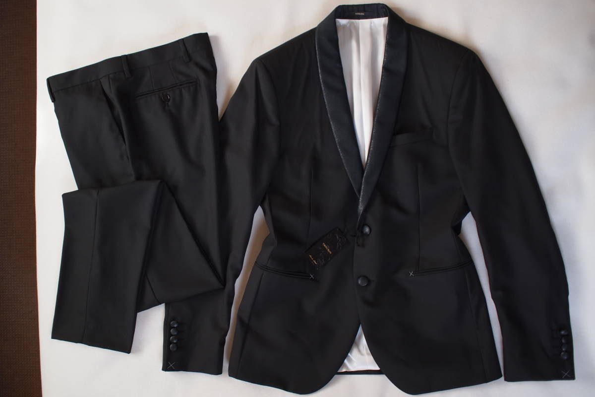 新品タグ付 イタリア製 パオローニ PAOLONI 春夏 ウール混 平織り調 ブラック 2B ショールカラー スーツ 50(L～XL相当) TAGLIATORE好きに_画像1