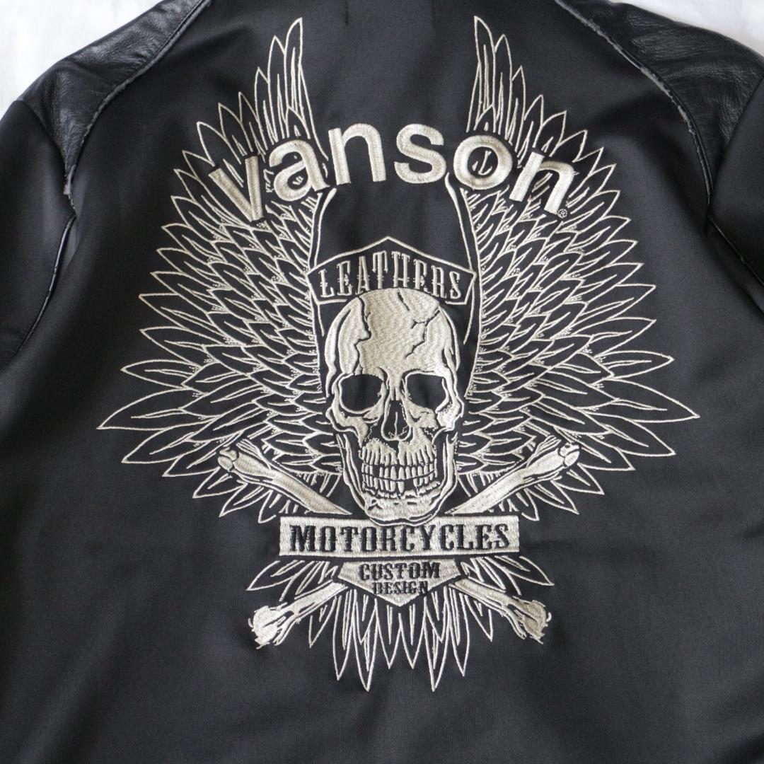 vanson バンソン 刺繍 トラックジャケット ジャージ 黒 レザー スカル
