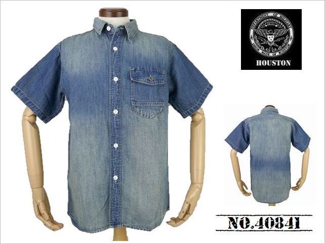 【送料無料 42%OFF】HOUSTON ヒューストン 麻混デニム　WORKシャツ NO.40841 VINTAGE WASH_Lサイズ_画像1