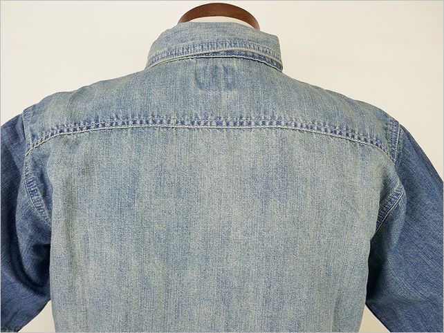 【送料無料 42%OFF】HOUSTON ヒューストン 麻混デニム　WORKシャツ NO.40841 VINTAGE WASH_Lサイズ_画像5