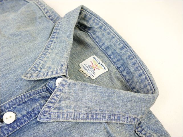 【送料無料 42%OFF】HOUSTON ヒューストン 麻混デニム　WORKシャツ NO.40841 VINTAGE WASH_XLサイズ_画像7