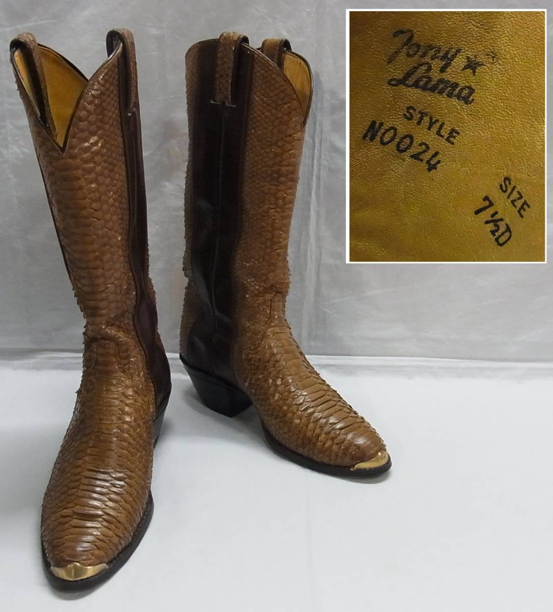 [B tea ] Vintage *Tony Lama Tony Lama python western boots *7 1/2 D*. Sune -k snake leather western boots *USED 100