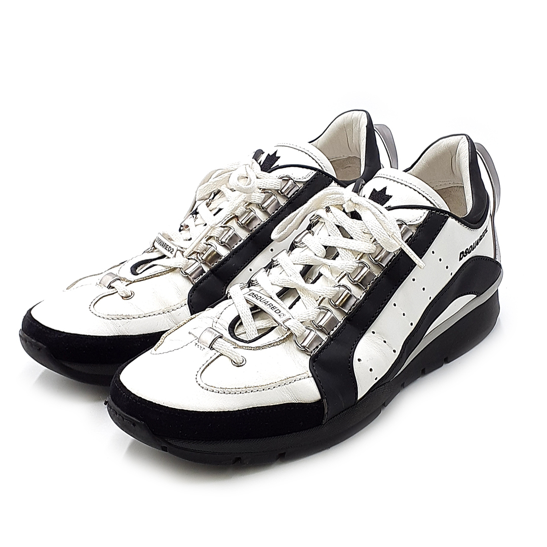 送料無料 ディースクエアード スニーカー 靴 シューズ SNM0505 ミドルカット 刺繍 レザー 42 27cm相当 白 ホワイト系 黒 ブラック系  メンズ